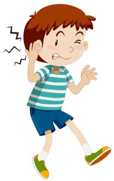 Boy hurting his ear Stock Illustration