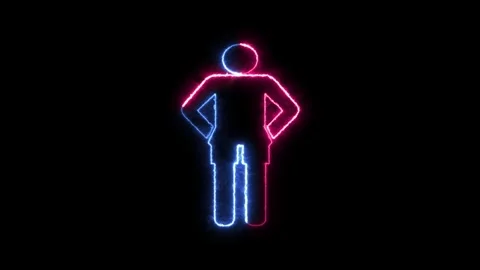Boy icon neon fire blue pink color animation black background Stock Footage 265394049