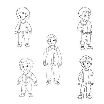 Boy illustration vector stroke outline graphic isolate on white background ic Stock Illustration