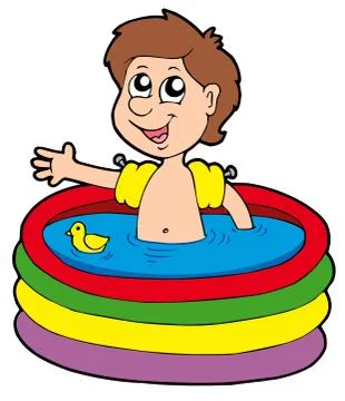 Boy in inflatable pool Stock Illustration