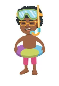 Boy with inflatable ring, diving mask and snorkel. Stock Illustration