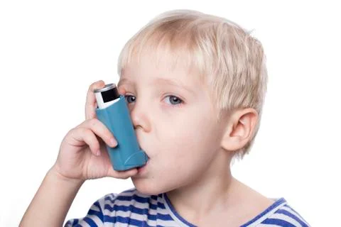 Boy with inhalator Stock Photos