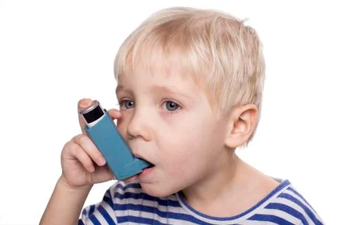 Boy with inhalator Stock Photos