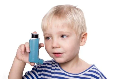 Boy with inhalator Stock Photos