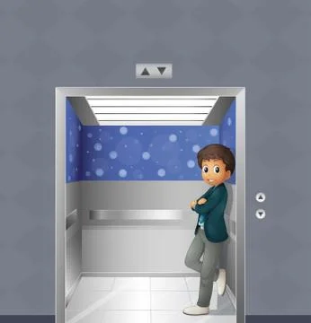 A boy inside the elevator Stock Illustration