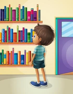 A boy inside the library Illustrazione stock