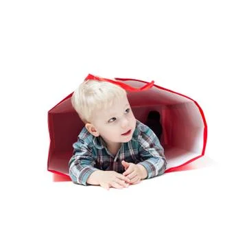 The boy inside packet Stock Photos