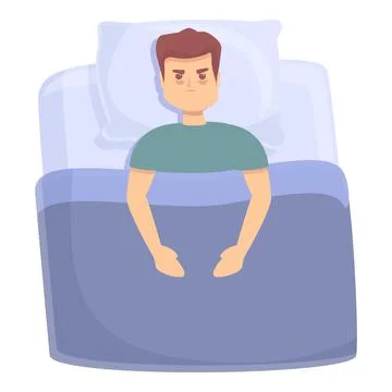 Boy insomnia icon cartoon vector. Night bed Stock Illustration