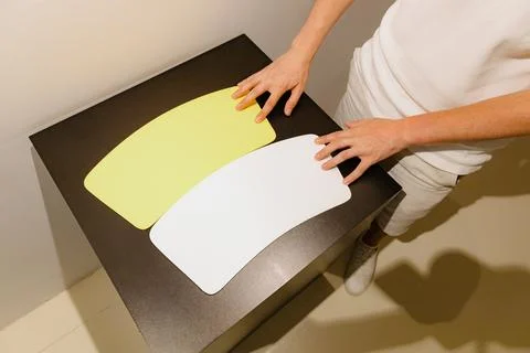 A boy interacts with an interactive installation at the Museum of Illusionists. Stock Photos