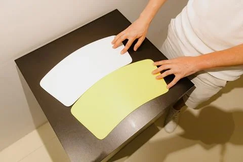 A boy interacts with an interactive installation at the Museum of Illusionists. Stock Photos