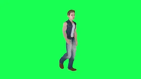 Boy in jeans walking left angle isolated green screen Video stock 252662837