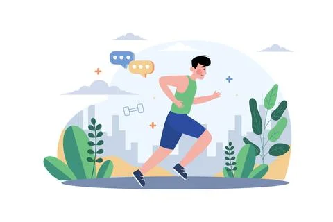 Boy Jogging In The Park Illustration concept on white background Ilustração Stock