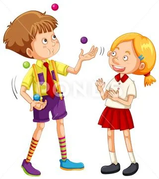 A Boy Juggling on White Background Stock Illustration