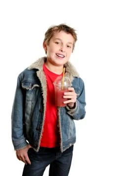 Boy with juice Stock Photos