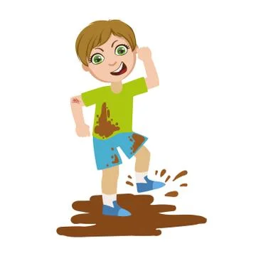 Boy Jumping In Dirt, Part Of Bad Kids Behavior And Bullies Series Of Vector Illustrazione stock