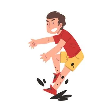 Boy Jumping in the Mud, Bad Child Behavior Cartoon Style Vector Illustration on Stock Illustration
