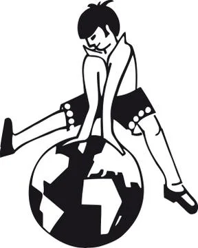 Boy jumping over the globe, Retro Vector Illustration Stock Illustration