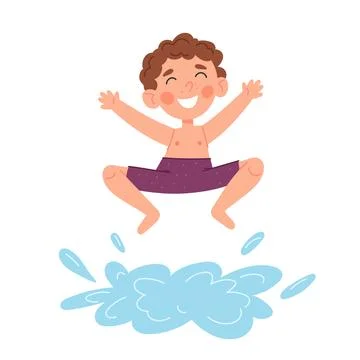 Boy jumping in the pool. Children play on the water Stock Illustration