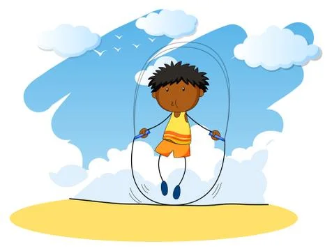 Boy jumping rope at day time Stock Illustration