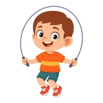 Boy Jumping Rope at Playground Flat Illustration Stock Illustration