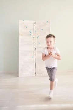 Boy jumping, running Stock Photos