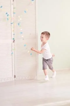 Boy jumping, running Stock Photos