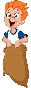 Boy jumping in sack Stock Illustration