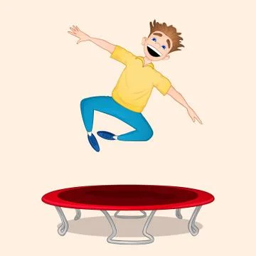Boy jumping on trampoline Stock Illustration