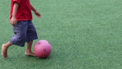 Boy Kick Ball Playing Friends Stock Footage 244494084