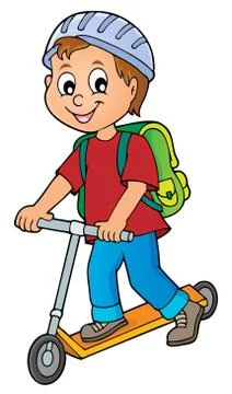 Boy on kick scooter theme image Stock Illustration