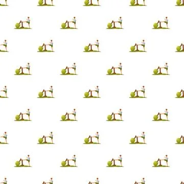 Boy kicking tree seamless pattern exercising martial arts Stock Illustration