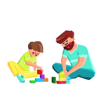 Boy Kid And Man Parent Playing Together Vector Stock Illustration