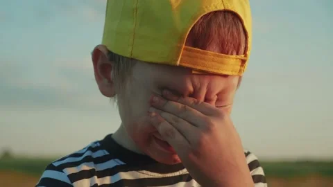 Boy kid crying flowing tears a screaming dirty face. child son scream lifestyle Video stock 135097557