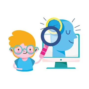 Boy kid lupe head clock and computer vector design Stock Illustration