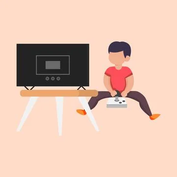 Boy kid playing game with joy stick.Vector color illustration. 库存插图