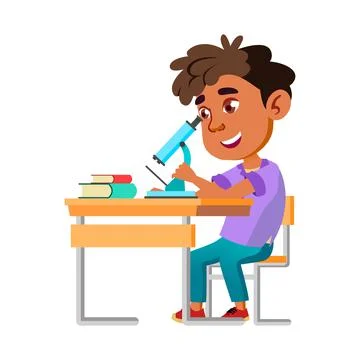 Boy Kid Scientist Research With Microscope Vector 스톡 일러스트