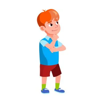 Boy Kid Standing In Store And Thinking Vector Stockillustratie