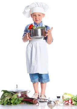 Boy kitchener in chef's hat 写真素材