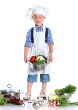 Boy kitchener in chef's hat Foto stock