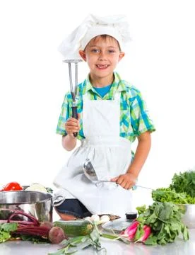 Boy kitchener in chef's hat 写真素材