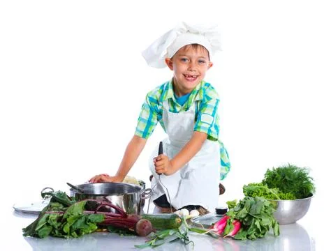 Boy kitchener in chef's hat Foto stock