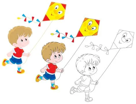 Boy with a kite Stock Illustration