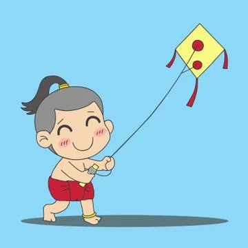 Boy with kite Stock Illustration