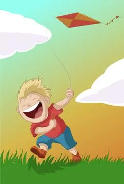 Boy with the kite Stock Illustration