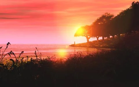 Boy by the lake Stockillustratie