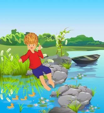 The boy on the lake Stock Illustration