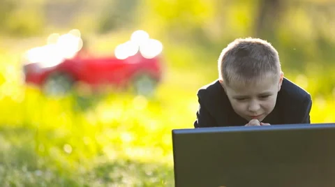Boy with a laptop Stock Footage 63448432