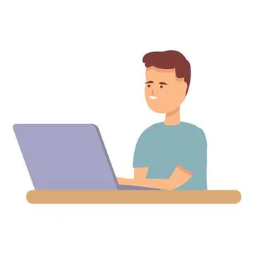 Boy laptop icon cartoon vector. Computer child Illustrazione stock