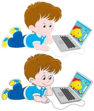 Boy with a laptop Stock Illustration