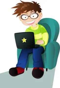 A boy with a laptop Stock Illustration